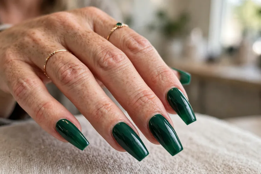 Deep emerald green coffin nails