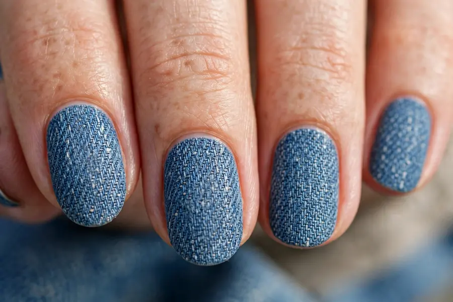 Casual denim blue textured nails