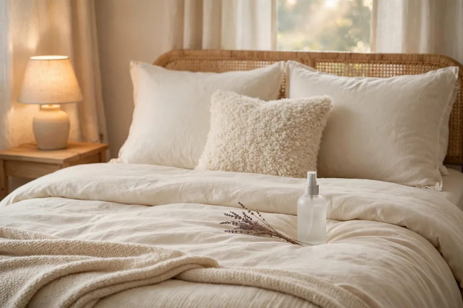 Fresh bed sheets with lavender for a fall self care sleep ritual