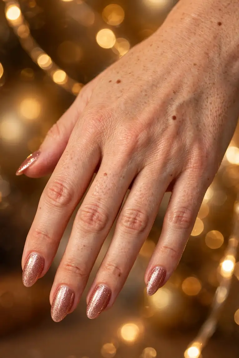 Rose gold glitter birthday nails
