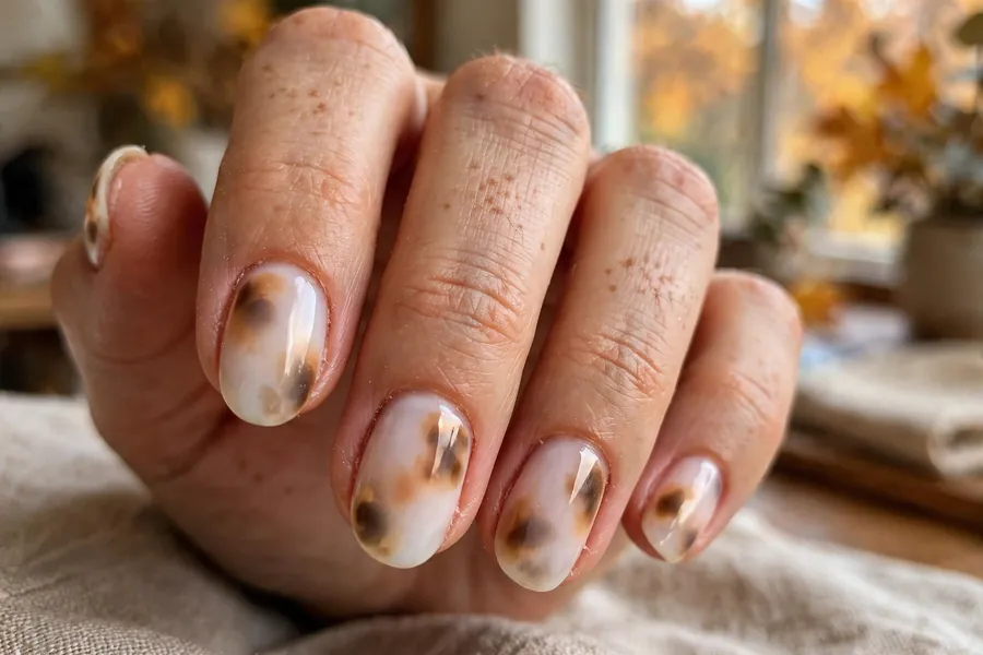 Sheer milky tortoiseshell nails
