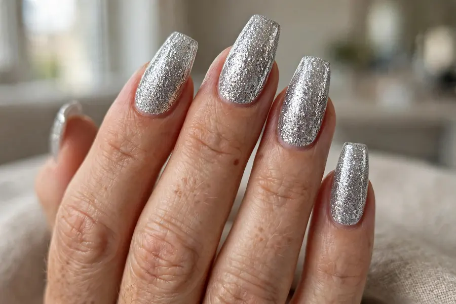Full silver glitter coffin nails
