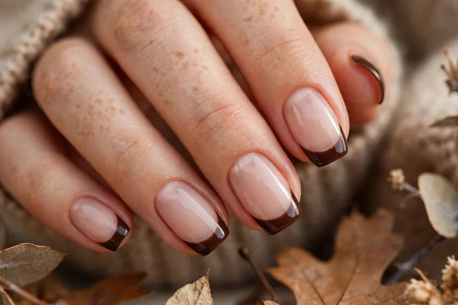 Espresso brown French tip nails