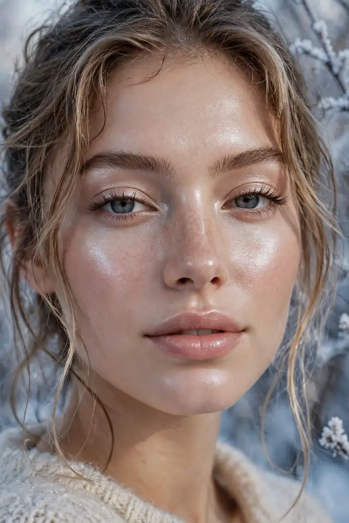 Glass skin base with a frosted pearl finish for winter makeup
