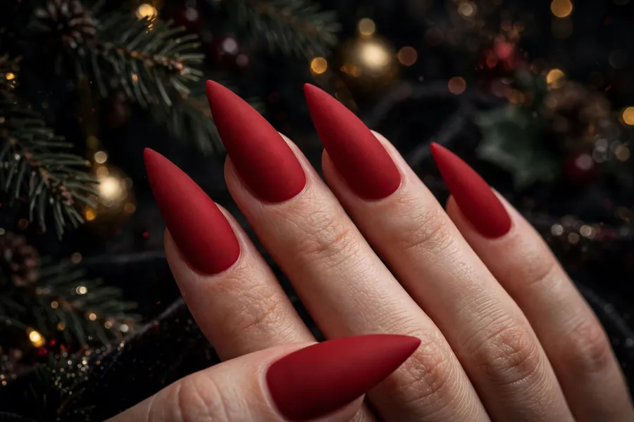 Matte blood red stiletto nails
