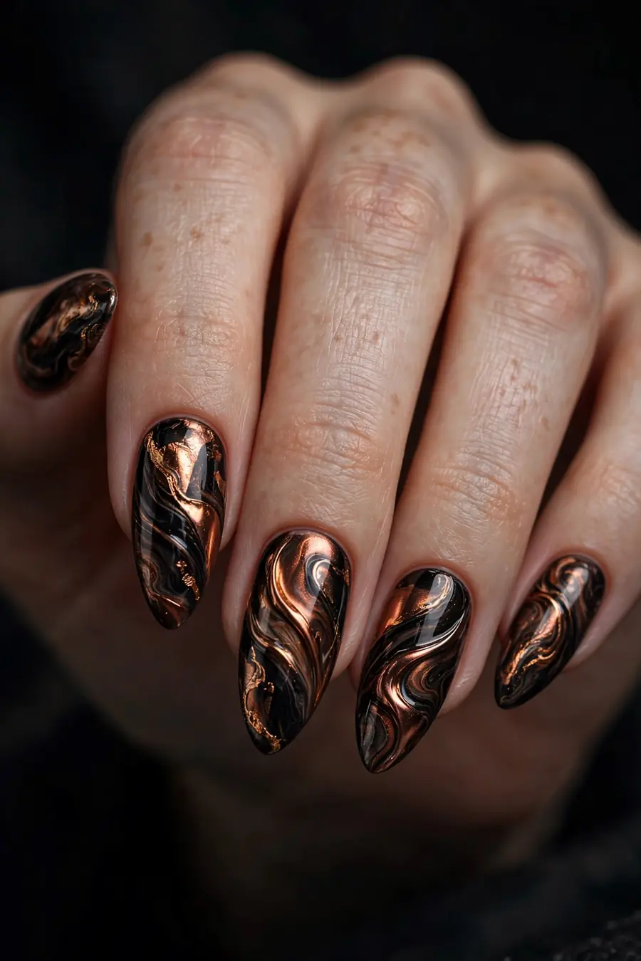 Copper foil marble New Year's Eve nails