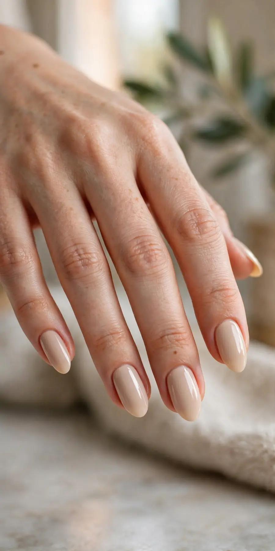 Light oat milk caramel nude nails, pale creamy neutral