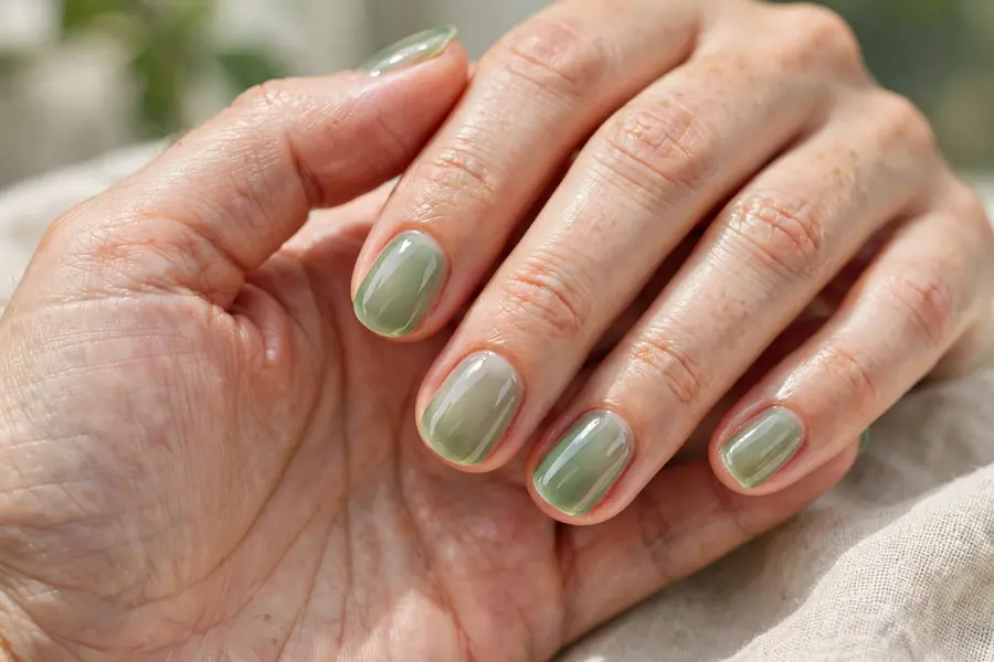 Sheer sage green jelly tint nails