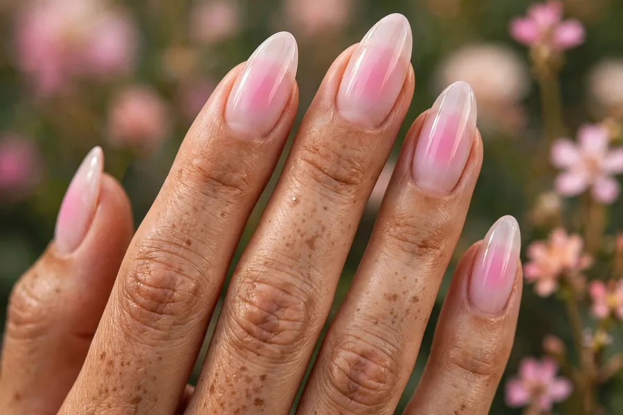 Blush petal aura nails with soft pink airbrushed color
