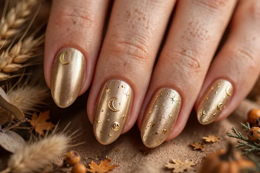 Metallic gold harvest moon nails