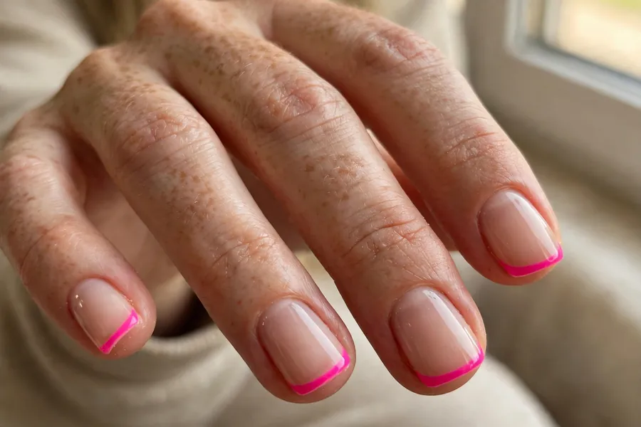 Neon pink micro French tip nails