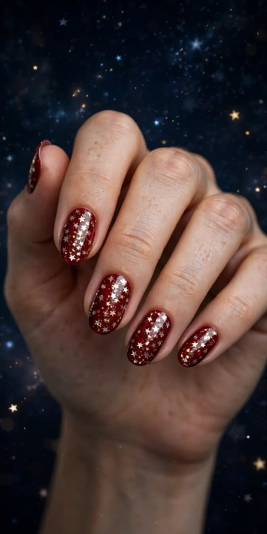 Star-shaped glitter topper New Year's Eve nails