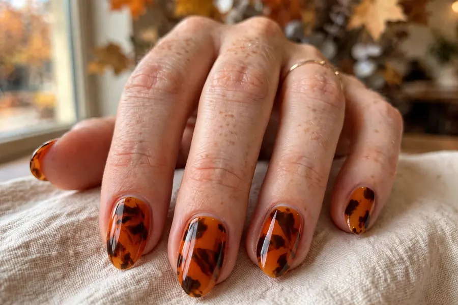 Burnt orange tortoiseshell nails