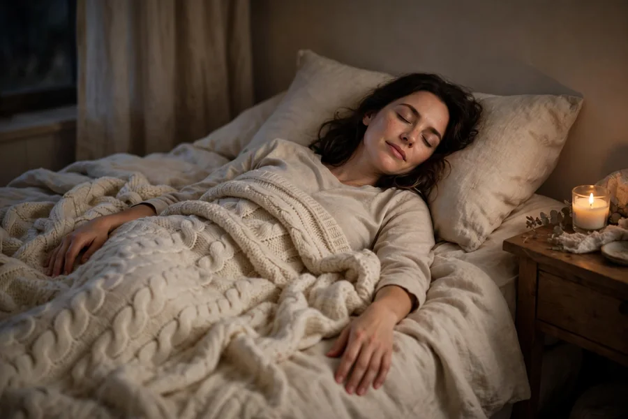 Relaxing body scan meditation on bed for fall self care routine