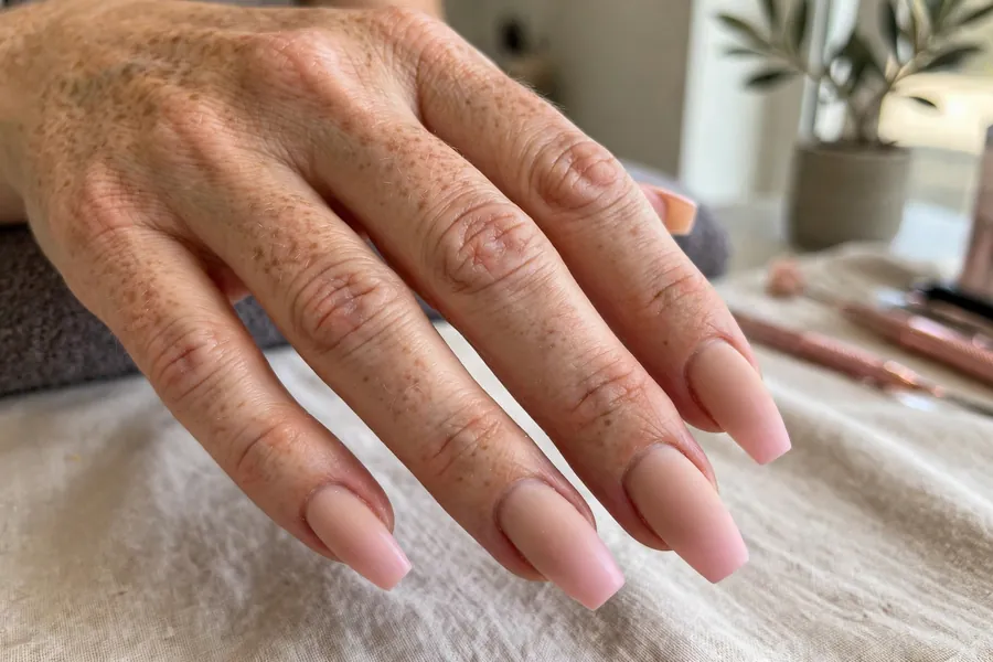 Nude to blush pink ombre coffin nails