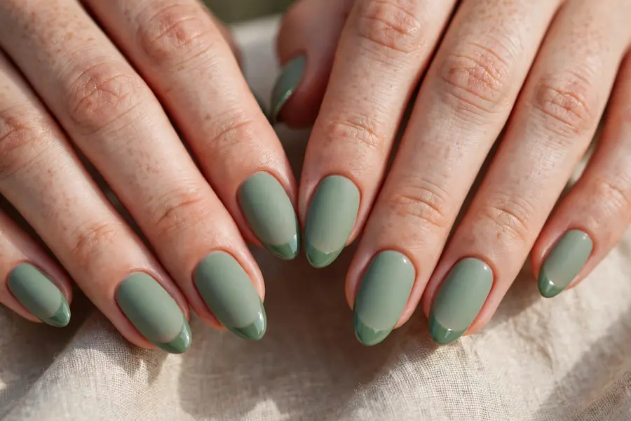 Matte sage nails with glossy sage tips