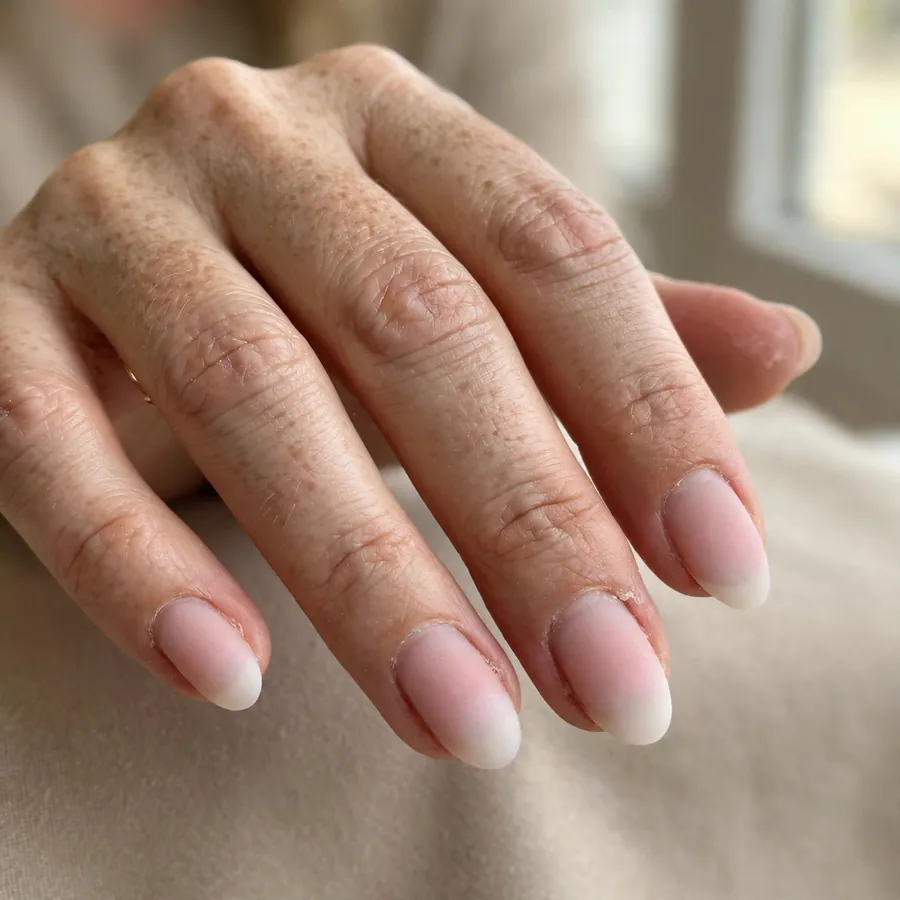 Ombre micro French nails fading from pink to white