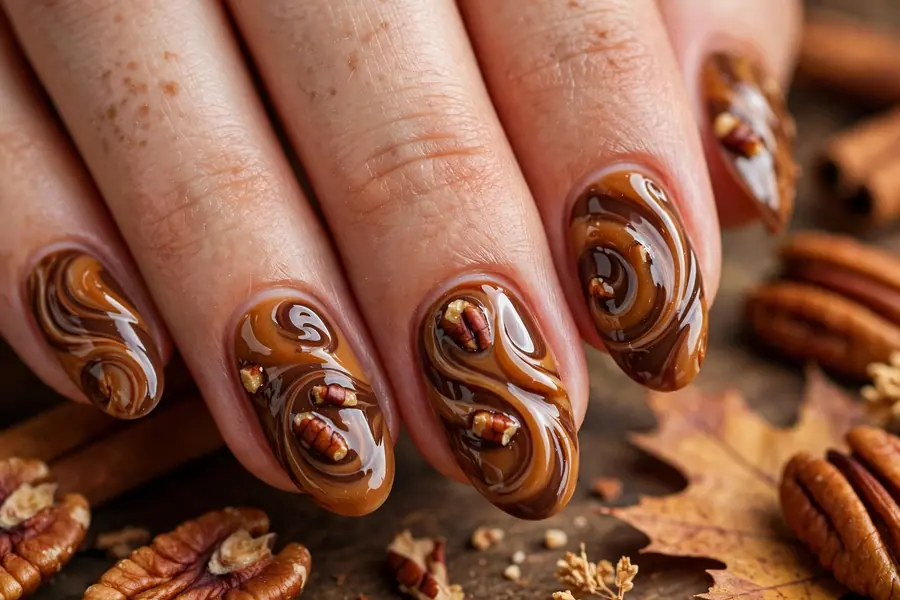 Pecan pie swirl nail art