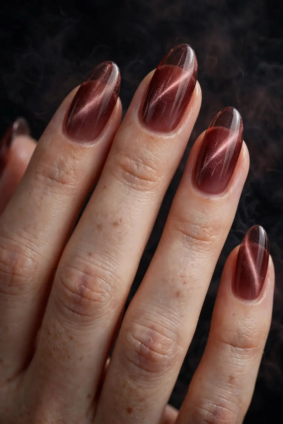 Smoked garnet jelly dark red cat eye nails