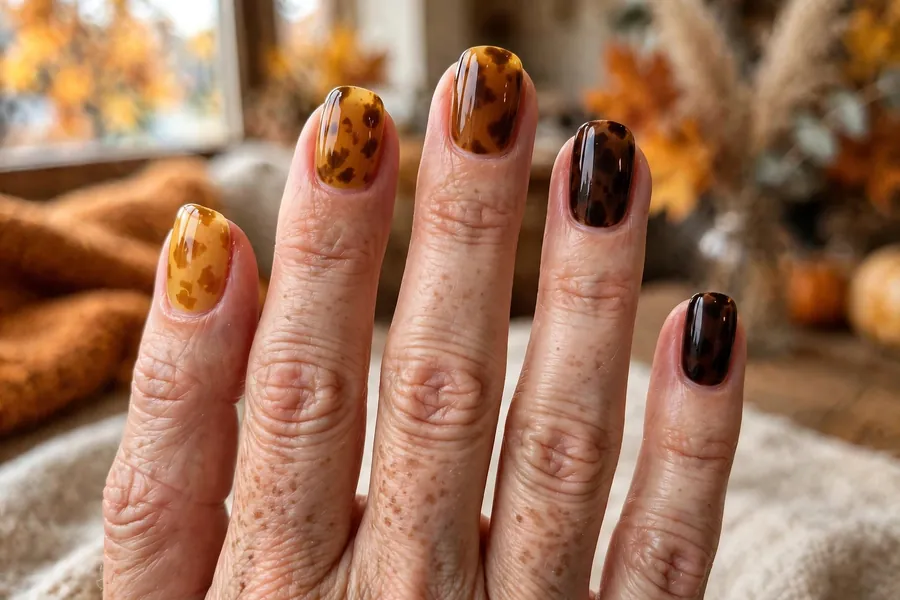 Ombré skittle tortoiseshell nails in amber shades