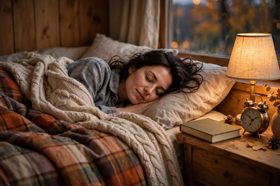 Peaceful early bedtime in a cozy fall bedroom