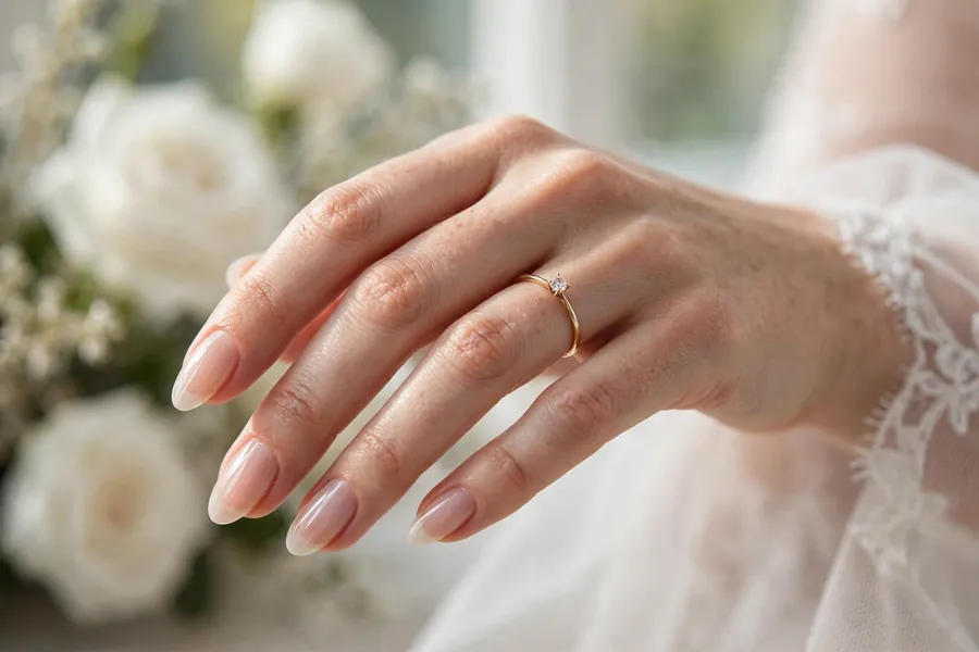 Minimal sheer bridal nails with whisper of shine