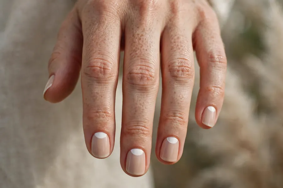 Half-moon classic short nail designs on real hands