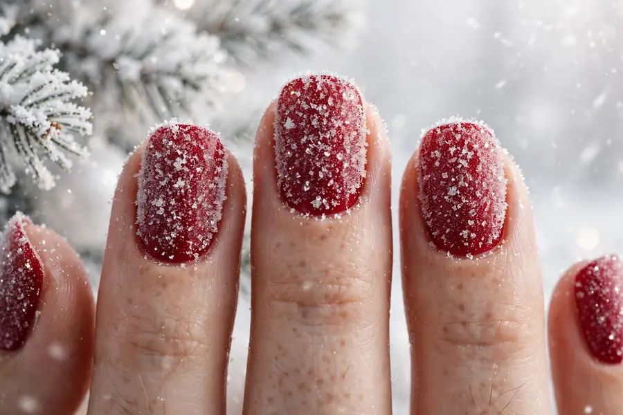 Sugared red textured nails